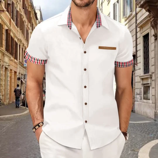 2024 Men's plaid short-sleeved business casual shirt