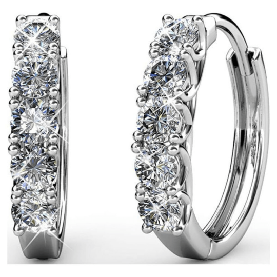 Bethany 18K White Gold Plated Silver Crystal Hoop Earrings