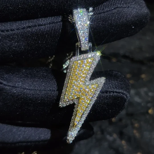 CZ Iced Out Lightning Bolt Pendant 18K Gold Plated Double Color Necklace