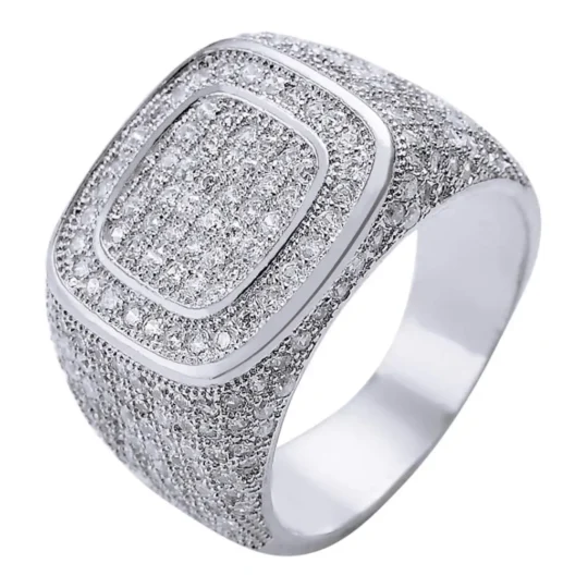 Square Micro Pave Set CZ Ring Cluster Iced Out Band Mens Bling Zircon Little Finger Ring for Men Hip Hop Rapper Jewelry