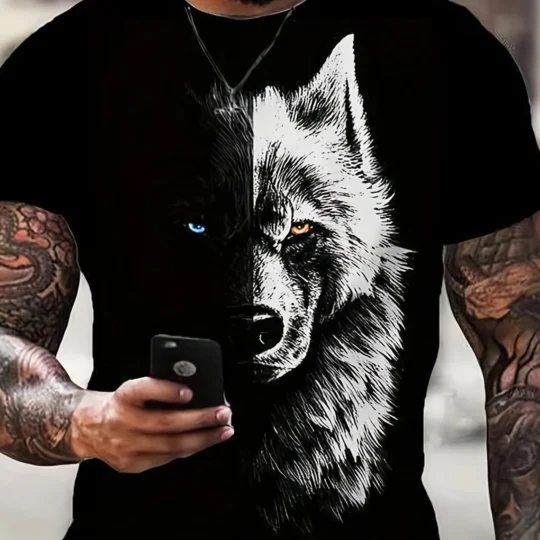 Summer Men's T-shirt Animal Wolf 3d Printed Round Neck Fashion Streetwear Casual Short Sleeve Top Tees Oversized Men Clothing