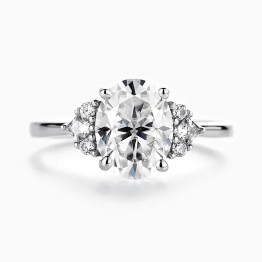 14K Gold Art Deco Oval Engagement Ring, 3 Carat