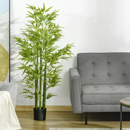 Pot & 5 ft. Artificial Green Bamboo Tree