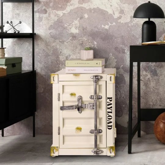 Industrial Container Table Iron Block End with Storage